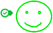 An image of a happy face with a tick next to it